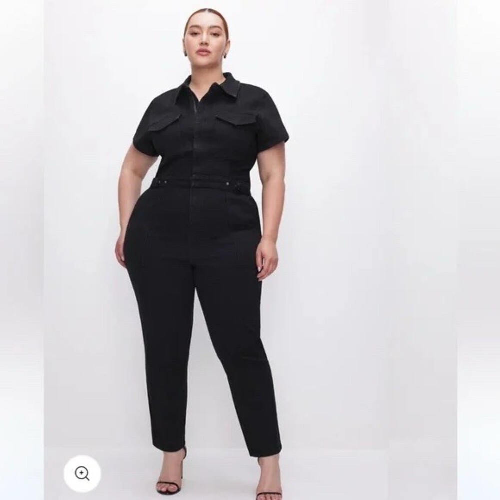 Good American Black Short-Sleeve Utility Jumpsuit